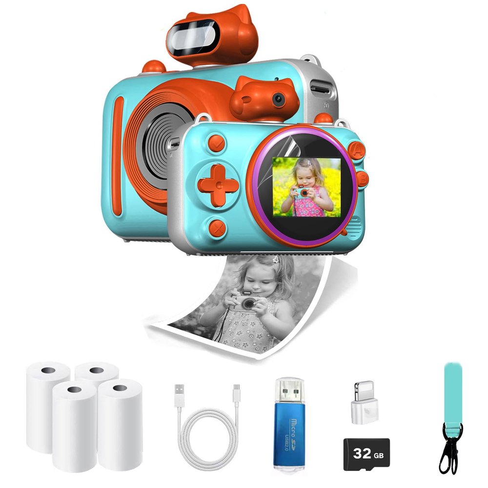 Camera for Kids Instant Print, 2" 1080P 32G HD Camera for Kids with Film, Best Christmas Birthday Gifts for Boys Girls Age 3-12, Portable Toy for Girls Boys (Blue)