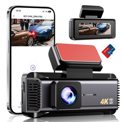 4K Dash Cam Front, Dash Camera for Cars 5Ghz WiFi/APP Control, 64GB Card Included, 2.99'' IPS Screen, 2160P Car Dashcam, Night Vision, 24H Parking Monitor, Loop Recording, G-Sensor, Max Support 256GB