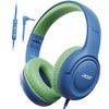 Kids Headphones Wired for School - Over-Ear 85/94dB Volume Limiter, 3.5mm Jack Foldable Stereo Sound Headset for Toddlers Girls Boys Travel Learning Entertainment Tablet Kindle iPad PC Blue Green view 1