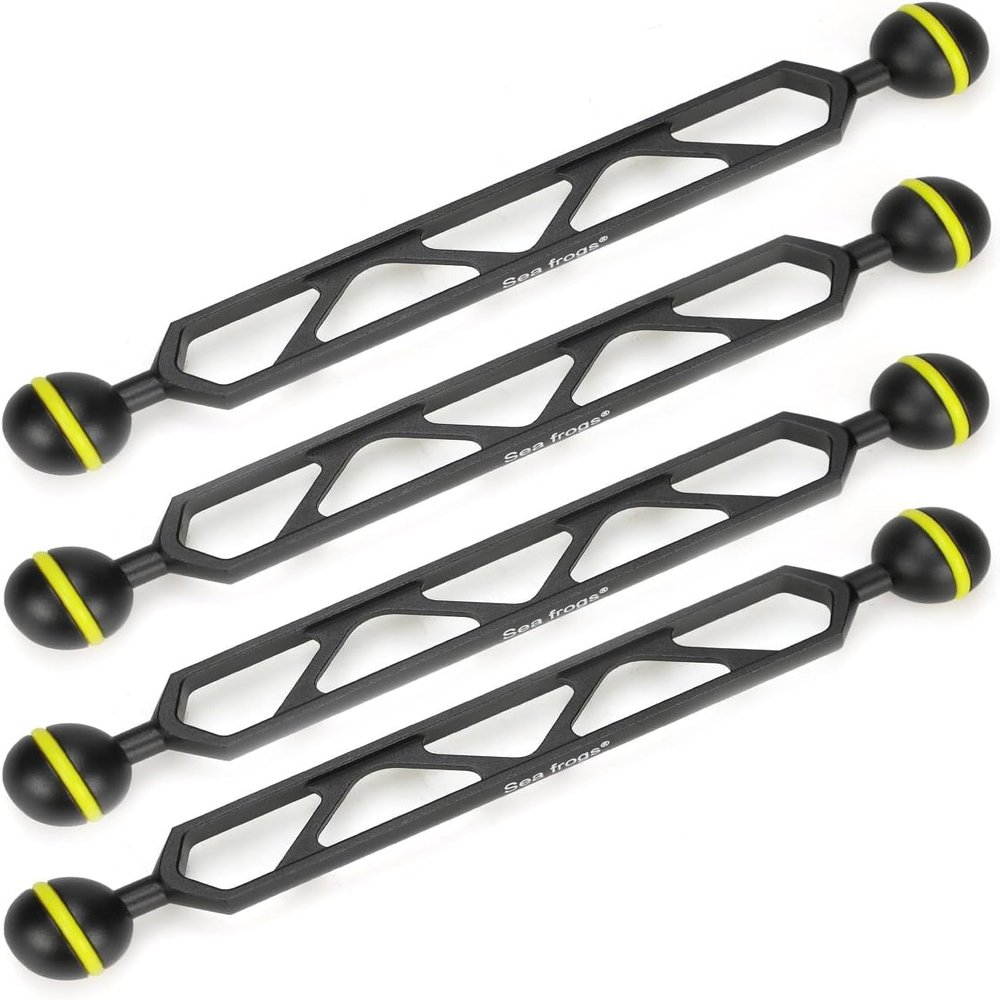 Sea Frogs 9-Inch Double Ball Arm, 1-Inch Diameter, Black with Yellow O-Ring, for Camera Clamp and Flashlight (HZB-AM-10 4PCS)