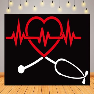 Loccor 15x10ft Fabric Heartbeat Curve Backdrop for Nurse Party Decorations Red Love Heart Heartbeat Curve Background Medical Theme Party Nurse Graduation Party Decorations Photo Studio Props