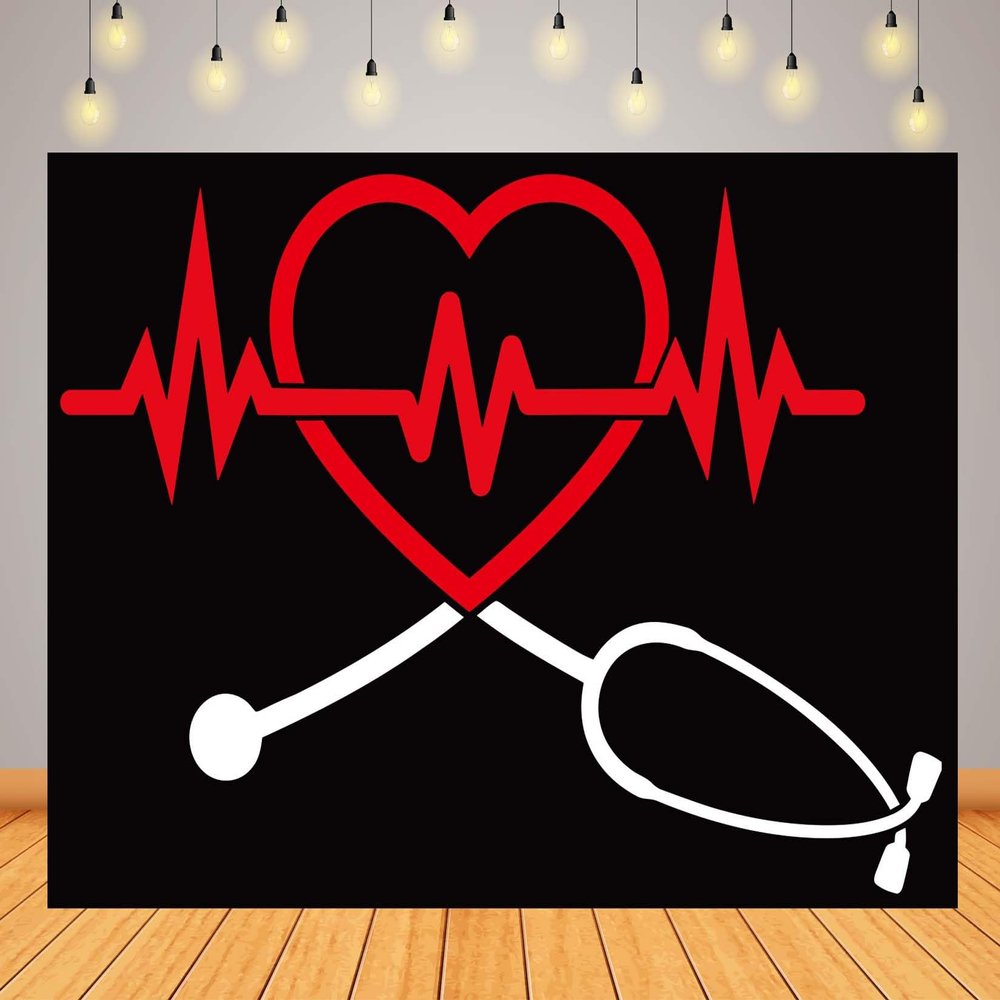 Loccor 15x10ft Fabric Heartbeat Curve Backdrop for Nurse Party Decorations Red Love Heart Heartbeat Curve Background Medical Theme Party Nurse Graduation Party Decorations Photo Studio Props