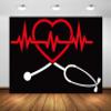 Loccor 15x10ft Fabric Heartbeat Curve Backdrop for Nurse Party Decorations Red Love Heart Heartbeat Curve Background Medical Theme Party Nurse Graduation Party Decorations Photo Studio Props view 2