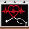 Loccor 15x10ft Fabric Heartbeat Curve Backdrop for Nurse Party Decorations Red Love Heart Heartbeat Curve Background Medical Theme Party Nurse Graduation Party Decorations Photo Studio Props view 3