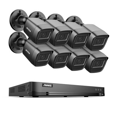 ANNKE 1080P Security Camera System, 16CH 4K DVR Recorder with AI Human/Vehicle Detection, 8X 2MP Bullet Wired Add-on Black Cams with 66ft Night Vision, IP67, Compatible with Alexa NO HDD Included