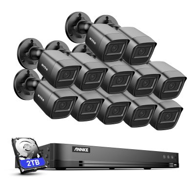 ANNKE 1080P Security Camera System, 16CH 4K DVR Recorder with AI Human/Vehicle Detection, 12X 2MP Bullet Wired Add-on Black Cams with 66ft Night Vision, IP67, Compatible with Alexa 2TB HDD Included