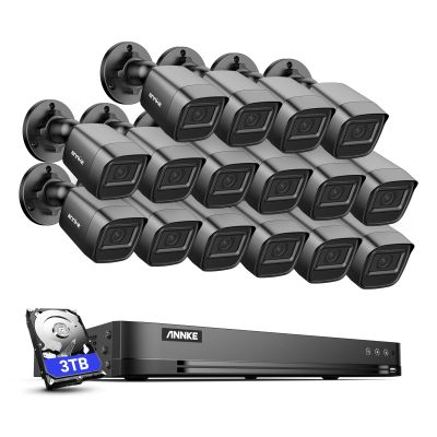 ANNKE 1080P Security Camera System, 16CH 4K DVR Recorder with AI Human/Vehicle Detection, 16X 2MP Bullet Wired Add-on Black Cams with 66ft Night Vision, IP67, Compatible with Alexa 3TB HDD Included