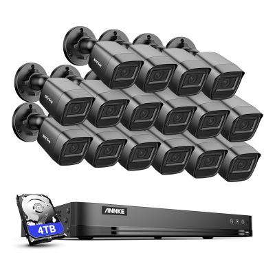 ANNKE 1080P Security Camera System, 16CH 4K DVR Recorder with AI Human/Vehicle Detection, 16X 2MP Bullet Wired Add-on Black Cams with 66ft Night Vision, IP67, Compatible with Alexa 4TB HDD Included