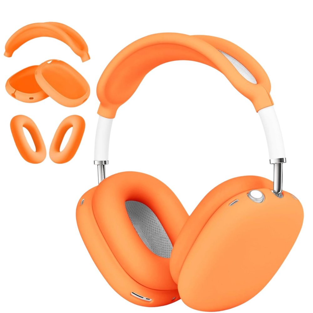 3 in 1 Silicone Case Cover for AirPods Max Headphones, Anti-Scratch Ear Pad/Ear Cups/Headband for AirPod Max, Accessories Silicone Protector for Apple AirPods Max (Orange)