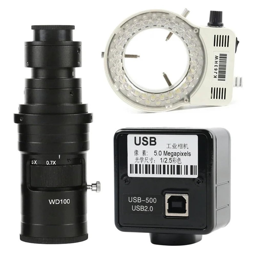 Microscope Kit 5.0MP USB Video Camera Electronic Digital Eyepiece Microscope Microscope Lens Adapters(200x Lens with Light)