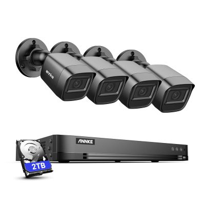 ANNKE 1080P Security Camera System, 16CH 4K DVR Recorder with AI Human/Vehicle Detection, 4X 2MP Bullet Wired Add-on Black Cams with 66ft Night Vision, IP67, Compatible with Alexa 2TB HDD Included