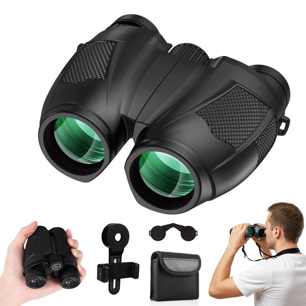 12x30 Compact Binoculars for Adults, High Power Lightweight Small Binoculars with Phone Adapter for Cruise Ship Hiking Bird Watching Sports Safari Viewing Football Sports Concert