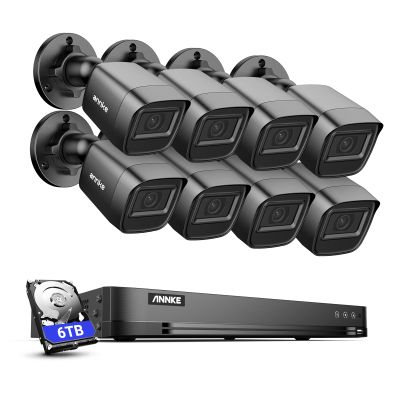 ANNKE 1080P Security Camera System, 16CH 4K DVR Recorder with AI Human/Vehicle Detection, 8X 2MP Bullet Wired Add-on Black Cams with 66ft Night Vision, IP67, Compatible with Alexa 6TB HDD Included