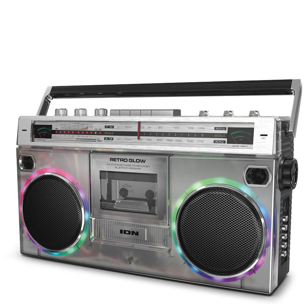 ION Audio Retro Glow Boombox - Deluxe Stereo AM/FM Radio Cassette Dual Speakers Full-Range Bass and Bluetooth (Renewed)