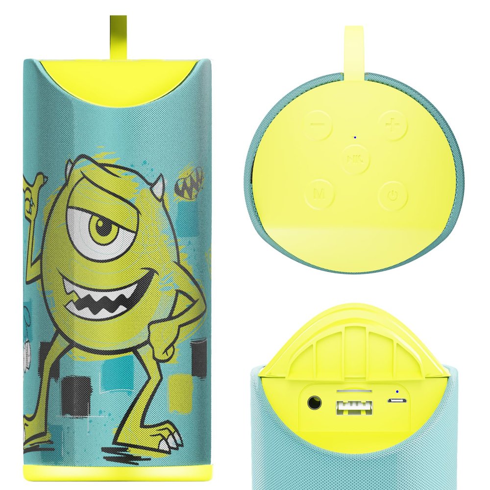 Disney/Pixars Monsters, Inc Bluetooth Speaker| Mike Wazowski Splashproof Wireless Speaker with 3 Hrs Playtime/SD Slot/FM Radio - Monsters, Inc Gifts for Women, Men and All Fans of Mike and Sulley