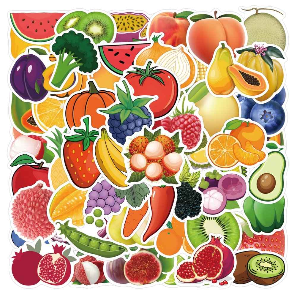 100pcs Fruits Stickers, Cute Fruits Stickers for Kids Boys Girls, Vinyl Waterproof Stickers for Water Bottle Laptop Luggage Helmet Skateboard Snowboard Guitar Scrapbook Phone