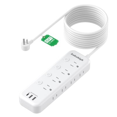15FT Heavy Duty Extension Cord with Individual Switches on Off, 1875W Appliance Extension Cord with USB Ports, 8 outlets, High Wattage for Microwave, Aquarium, Kitchen, Garage Must Have