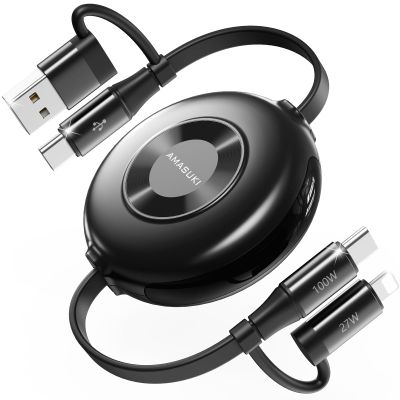 100W Retractable Car Charger 4 in 1 Travel Essentials Multi Charging Cable USB C/L Fast & Carplay for iPhone 16/15/14/13 iPad MacBook Samsung S24/S23+ Multiple Chargers for All Devices-2.95ft