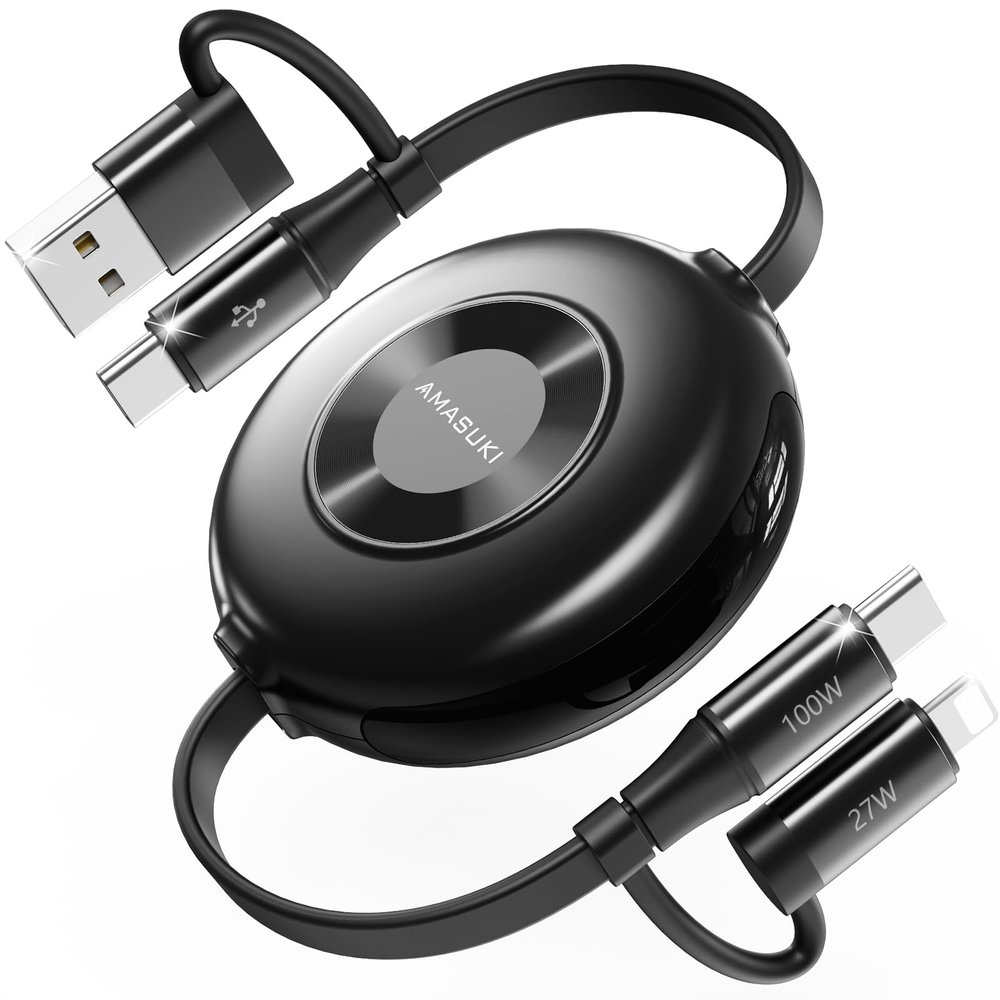 100W Retractable Car Charger 4 in 1 Travel Essentials Multi Charging Cable USB C/L Fast & Carplay for iPhone 16/15/14/13 iPad MacBook Samsung S24/S23+ Multiple Chargers for All Devices-2.95ft