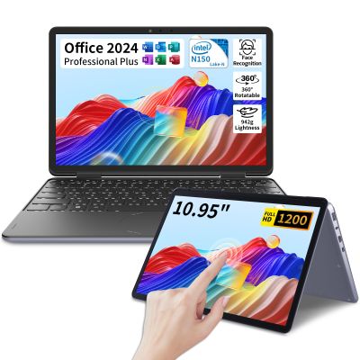 BINHENGLON 11-inch Touchscreen 2-in-1 Convertible Laptop (Gray, 16G+512G SSD)