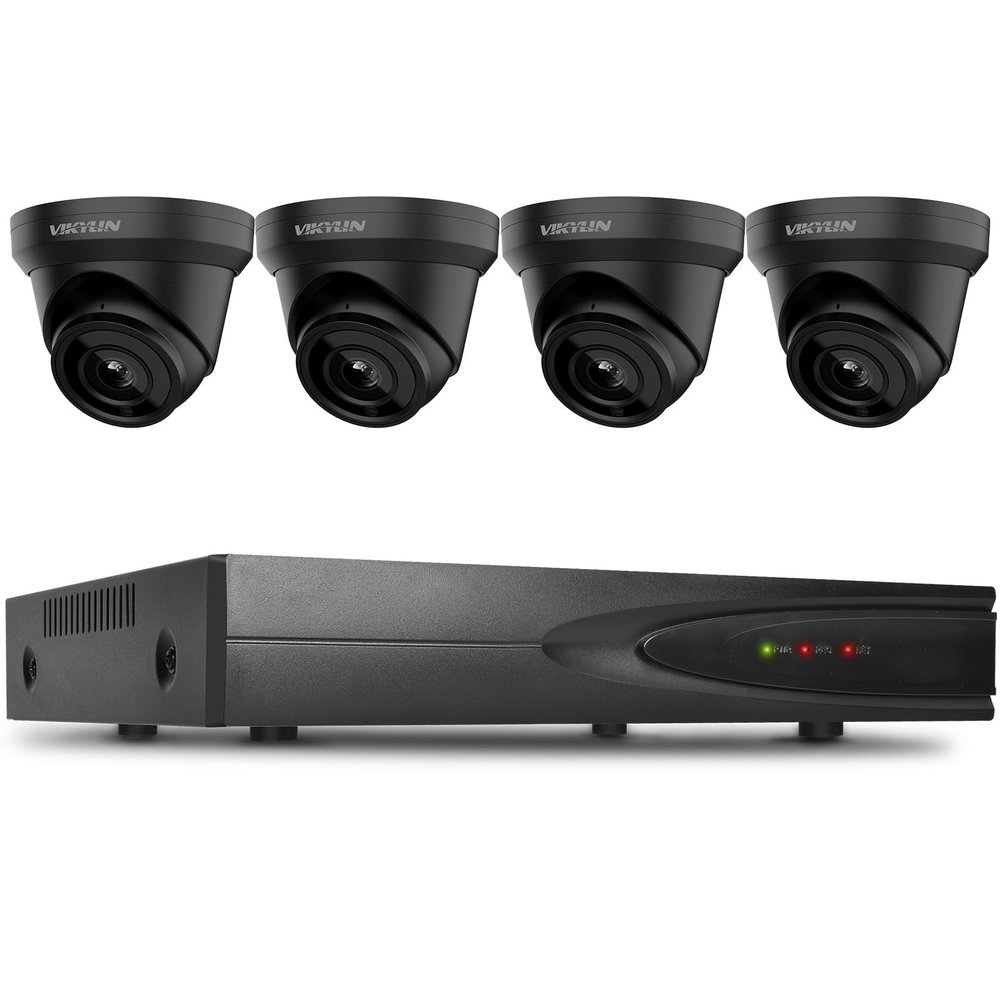VIKYLIN 8 Channel Security Camera System, Full Function 4 x 4K 8MP Turret PoE IP Cameras,Smart Human/Vehicle Detection, 1-Way Talk112 Wide Angle, 98Ft Night Vision, Blue Iris, NDAA Compliant, Black