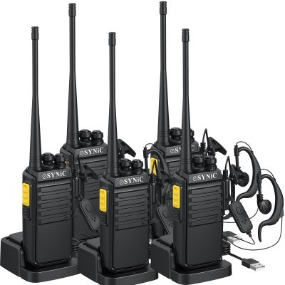 eSynic 5-Pack Walkie Talkies-5KM/3Miles Long Range 16CH Digital Walky Talky with Earpieces-USB-C Rechargeable, VOX Hands-Free, Noise Reduction&Durable Boby for Construction/Events/Outdoor (5 Pack)