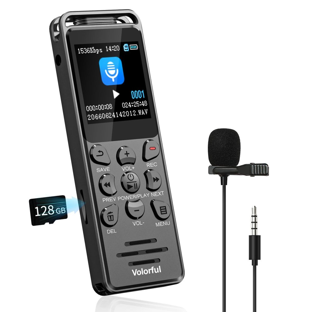 144GB Digital Voice Recorder with Playback, Volorful 1536Kbps Audio Recorder for Interviews Meetings, Voice Activated Recorder Recording Device with Noise Reduction, MP3 Stereo Player, Microphone