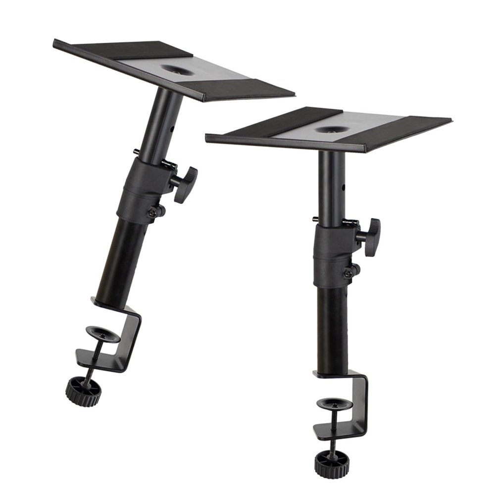 Adjustable and Secure Speaker Stand, Steel Panel Surround Sound Rack for 4-8 inch Speakers (C-Shaped Clamp