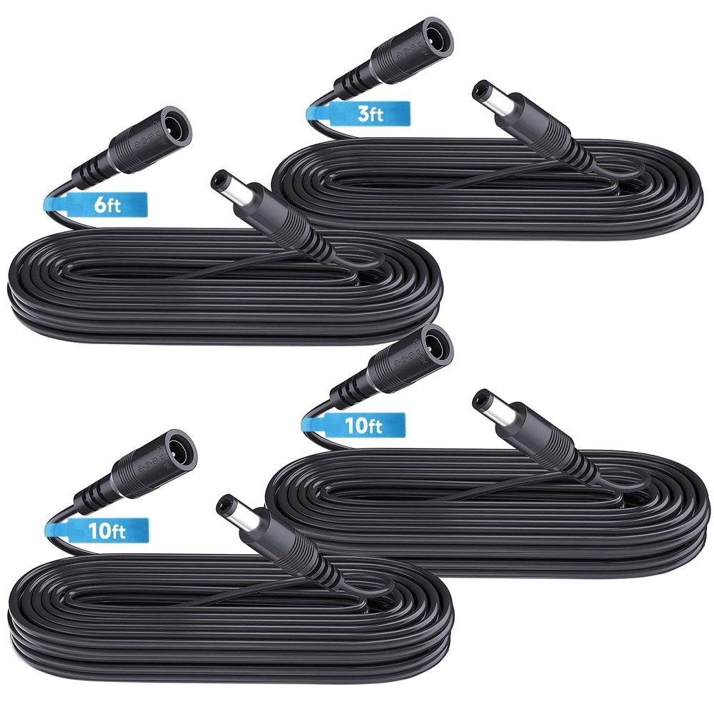 ANLINK 4 Pack 10ft/10ft/6ft/3ft DC Power Extension Cable, 3M/3M/2M/1M DC 12V Power Adapter Extension Cord for CCTV Security Camera/Router/LED Strip Light/Printer and More-Black