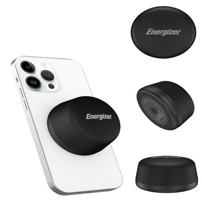 Energizer Magnetic Mini Bluetooth Speaker with Bypass Wireless Charger, 5W Powerful Sound, IPX6 Waterproof, TWS Stereo Pairing, Built-in Microphone, Compact Design for Outdoor and Indoor Use_BTS055