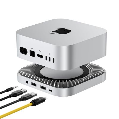 40Gbps Aluminum Hub & Stand for New M4/M4 Pro Mac mini (2024) with 40Gbps NVMe/M.2 SSD Enclosure, 2X USB-A, USB-C Host, 3.5mm Audio Compatible with All New Mac mini M4/M4 Pro
