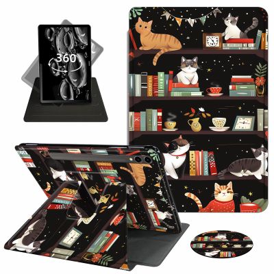 ACWDMKH Case for Samsung Galaxy Tab S10 Plus/ S9 FE Plus/ S9 Plus 5G Tablet 12.4 Inch Case,360 Degree Rotating Swivel PU Leather Stand Flip Folio Cover with Auto Wake/Sleep,Cute Bookshelf Cat