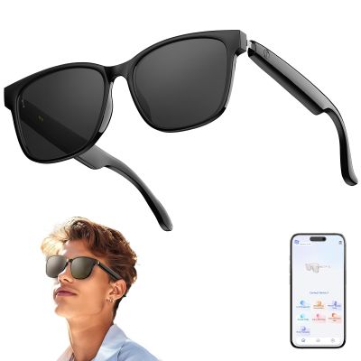 AI Smart Glasses, Bluetooth 5.4 Translation Glasses with 144 Language & Accents, Blue Light Filtering Lenses, Multifunctional Smart Glasses for Men Women, Travel Meeting Trade Business HY-C8 Black