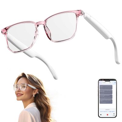 AI Smart Glasses, Bluetooth 5.4 Translation Glasses with 144 Language & Accents, Blue Light Filtering Lenses, Multifunctional Smart Glasses for Men Women, Travel Meeting Trade Business HY-C8 White