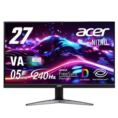acer Nitro Gaming Monitor 27" WQHD Matte Wide View Angle VA 240Hz 0.5ms(GTG) DCI-P3 90% AMD FreeSync Premium Black Boost HDR350 Gaming View Technology Blue Light Reduction HDMI 2.1 DisplayPort v1.4
