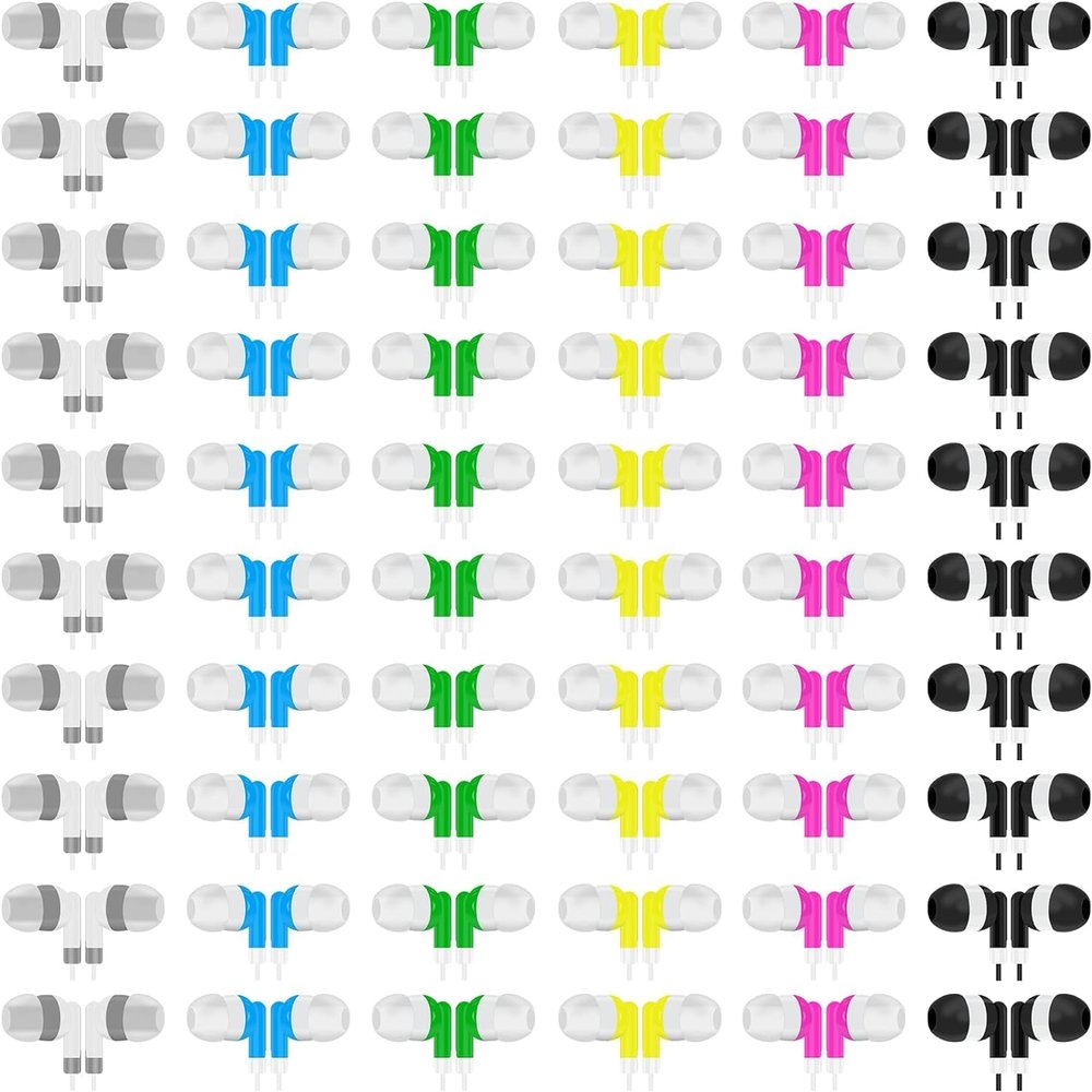 WAHUWAY Earbuds Bulk Kids Classroom Headphones, Multi Color, 60 Pack