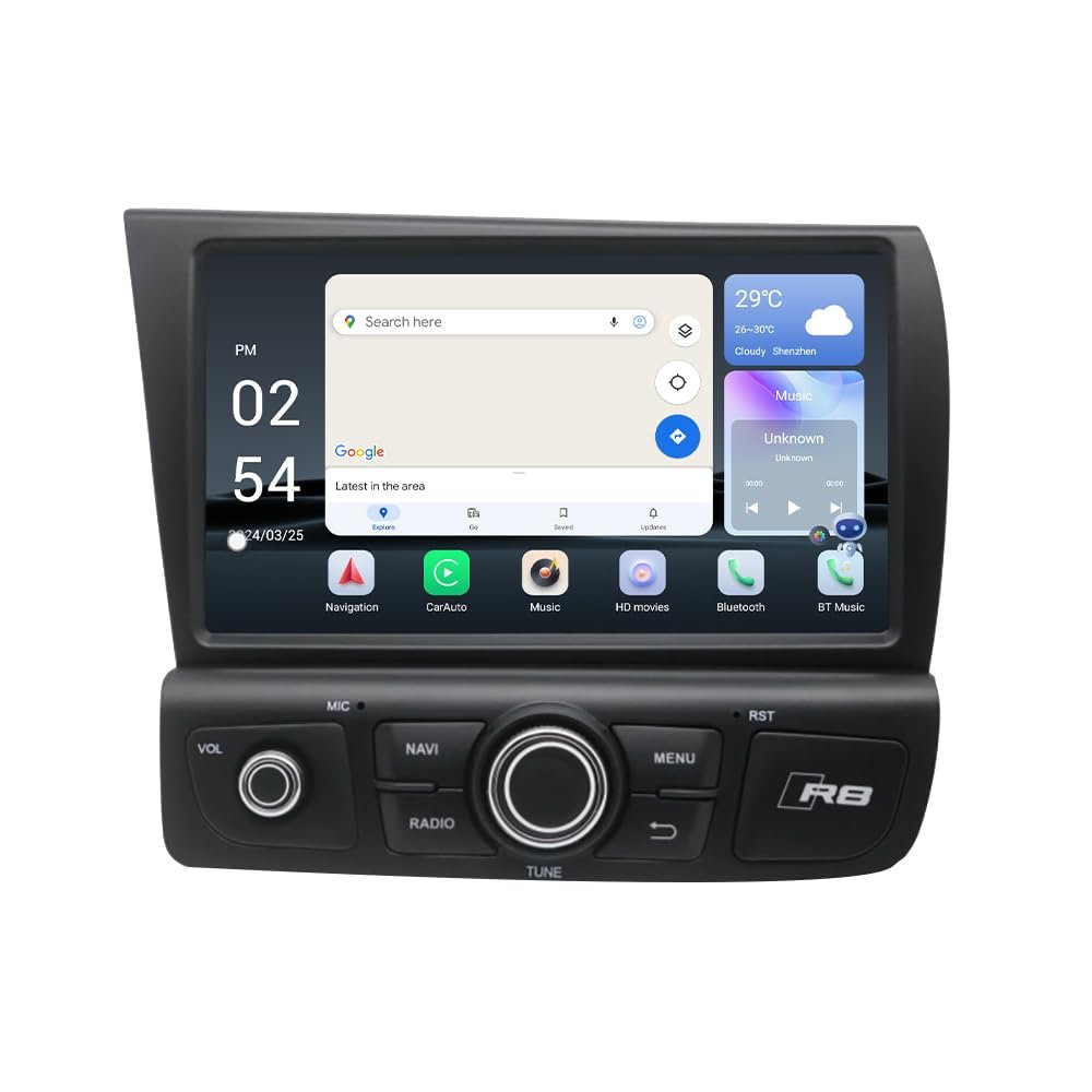 Android 13.0 8.8" HD Touch Screen Car Stereo GPS Navigation System for Audi R8 2007-2015 Wireless CarPlay/Android Auto, 4G WiFi, Multimedia Player, Bluetooth & DVD Player (Black, 8-256GB)