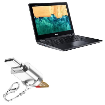 BoxWave Adapter Compatible with Acer Chromebook Spin 512 (R852T) - Micro SD Card miniReader, USB Type-C OTG Reader USB3.0 Adapter Keychain - Metallic Silver