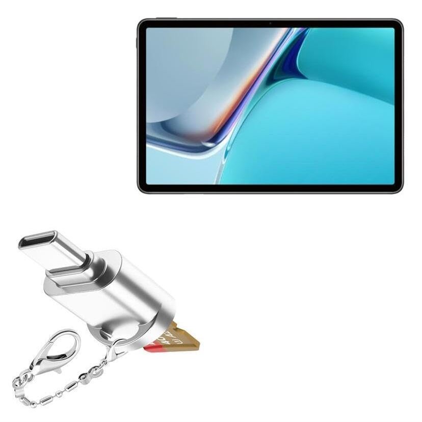 BoxWave Adapter Compatible with Huawei MatePad 11 (10.95 in) - Micro SD Card miniReader, USB Type-C OTG Reader USB3.0 Adapter Keychain - Metallic Silver