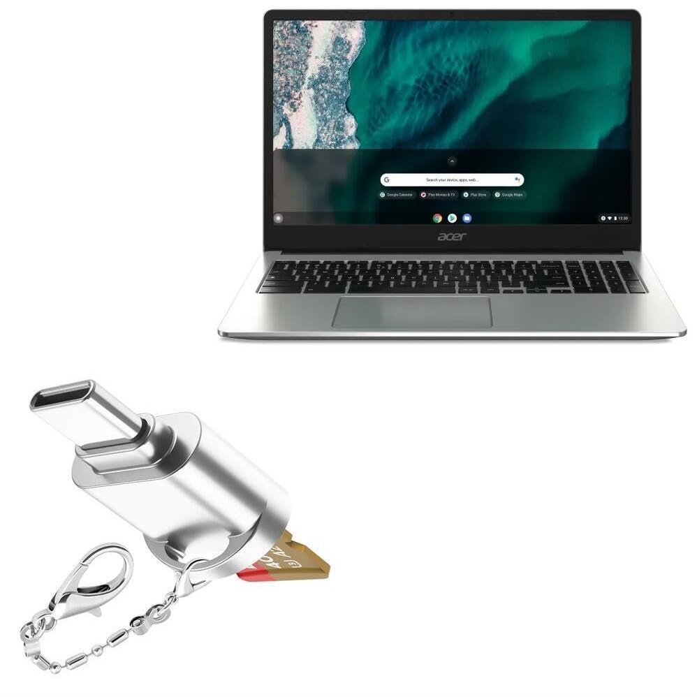 BoxWave Adapter Compatible with Acer Chromebook 315 (CB315-4H) - Micro SD Card miniReader, USB Type-C OTG Reader USB3.0 Adapter Keychain - Metallic Silver