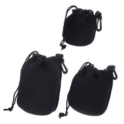Angoily 3pcs Protective Camera Lens Pouch Neoprene Padded Pouch Drawstring Lens Case for Dslr Dustproof and Scratchproof