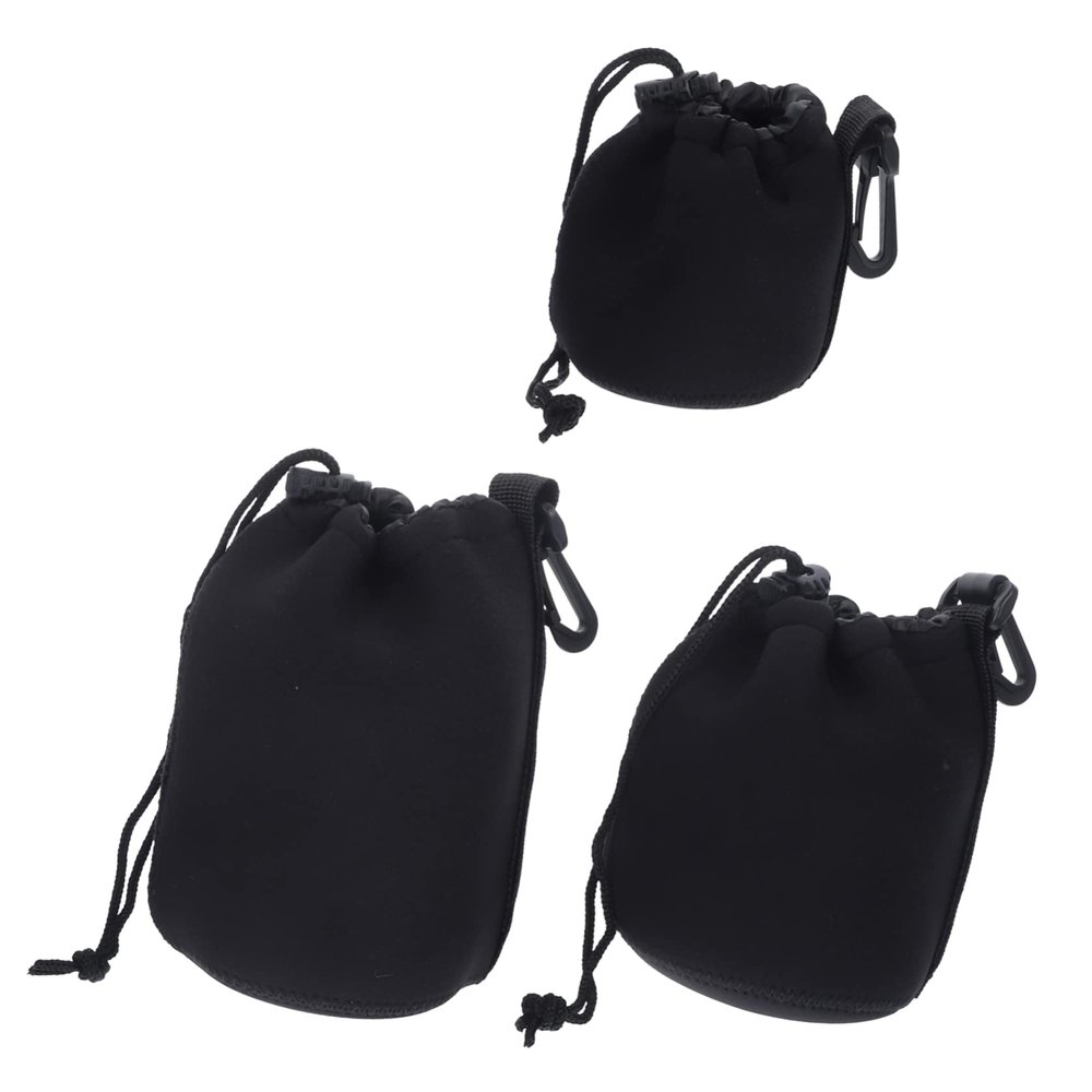 Angoily 3pcs Protective Camera Lens Pouch Neoprene Padded Pouch Drawstring Lens Case for Dslr Dustproof and Scratchproof