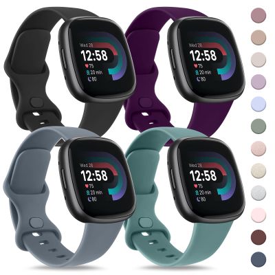 4 PACK Bands Compatible with Fitbit Versa 4 & 3 Bands/Sense 2 / Sense Band Women Men, Classic Soft Straps for Fitbit Versa 4 / Versa 3 /Sense 2 / Sense Smart Watch (Large,4 Pack A)