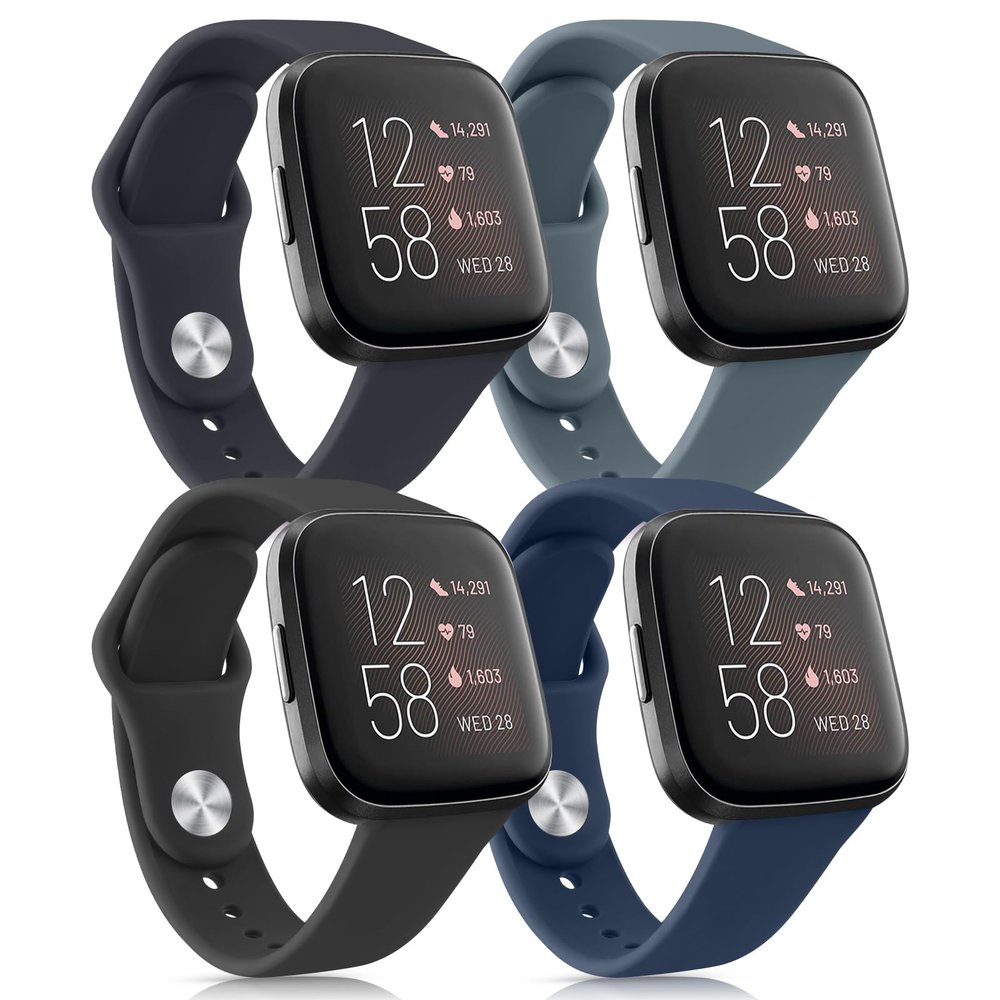 4 Pack Silicone Bands Compatible with Fitbit Versa 2 / Versa Band/Lite/SE, Classic Soft Straps Replacement Sport Wristbands for Women Men (4Pack I)