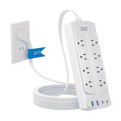 2 Prong Power Strip, Yozisital 2 Prong to 3 Prong Outlet Adapter, 5FT Extension Cord with Polarized Plug, 1200J Surge Protector, 8 AC Outlets & 4 USB, Wall Mountable, Ideal for Non-Grounded Outlets