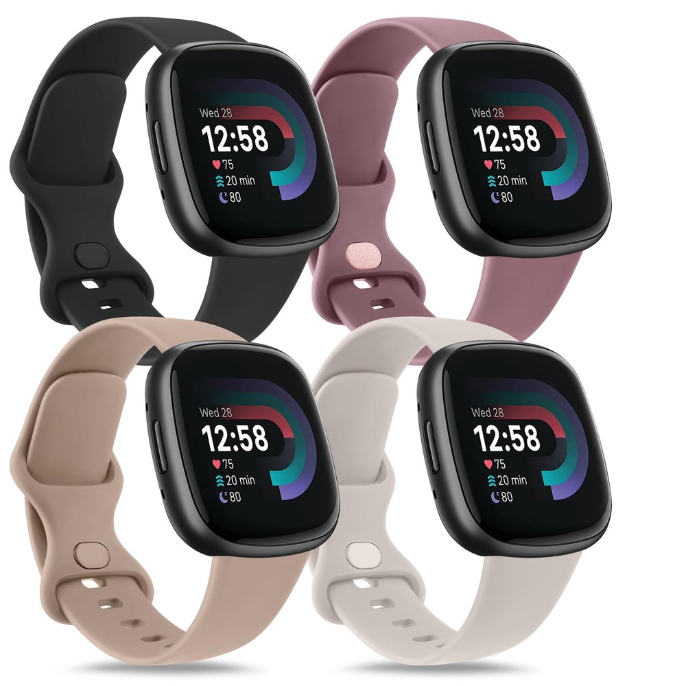 4 PACK Bands Compatible with Fitbit Versa 4 & 3 Bands/Sense 2 / Sense Band Women Men, Classic Soft Straps for Fitbit Versa 4 / Versa 3 /Sense 2 / Sense Smart Watch (Small,4 Pack H)