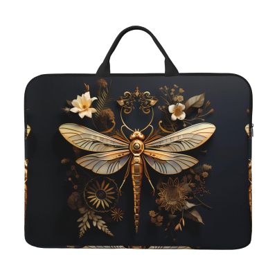 14in Gold Exquisite Dragonfly Print Laptop Case Sleeve Bag Shock-Resistant Padded Interior, Perfect for Business and Daily Commute