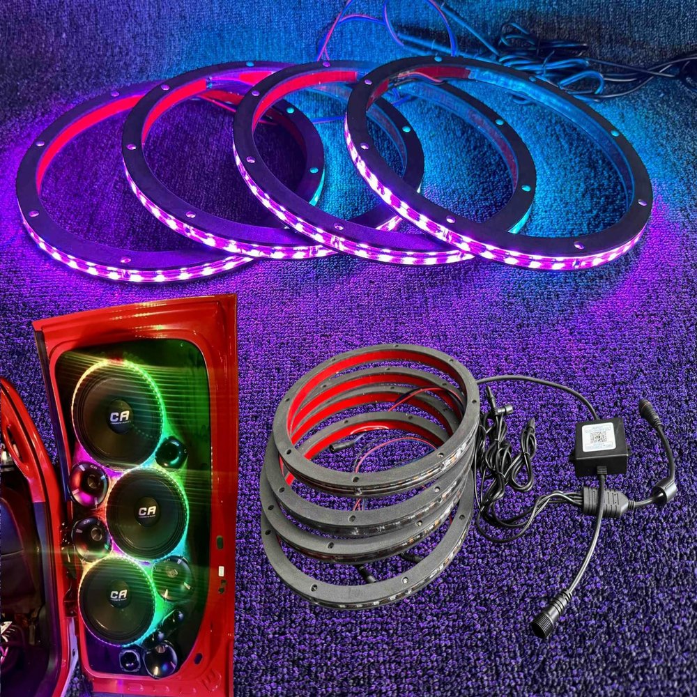 4PCS 6.5" Chasing Car LED Speaker Ring Light Colors Shift Coxial Lights