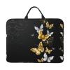 14in Laptop Case Sleeve Bag  Gold White Butterflies Black Full Print Design, Ideal for Business Travel and Daily Commute view 1
