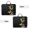 14in Laptop Case Sleeve Bag  Gold White Butterflies Black Full Print Design, Ideal for Business Travel and Daily Commute view 3